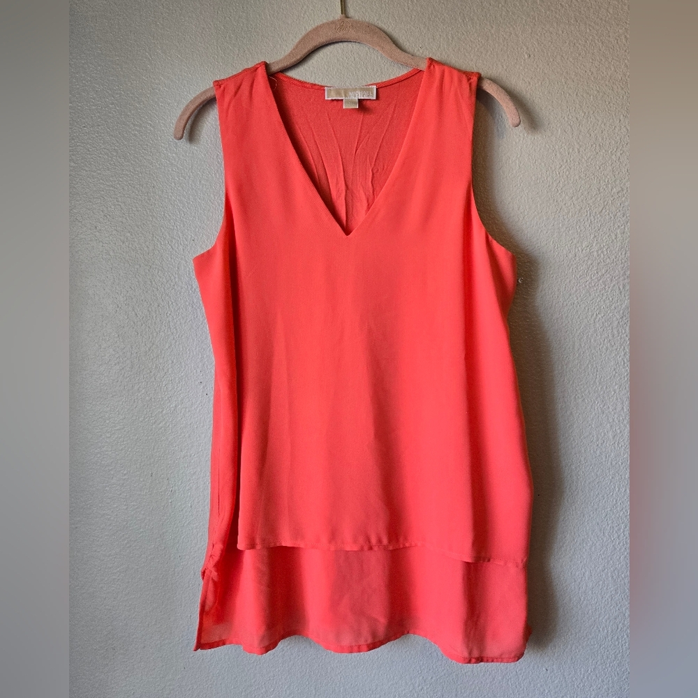 Michael Kors Coral Sleeveless V-Neck Top With Layered Bottom, Size M